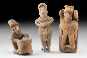 Lot 61, Auction 4/12/2026: 3 Colima Figures - Standing Male, Drummer, Bound Female
