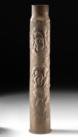 Lot 218, Auction 4/3/2026: WWI Trench Art Brass 50 Caliber Shell Casing with Roses