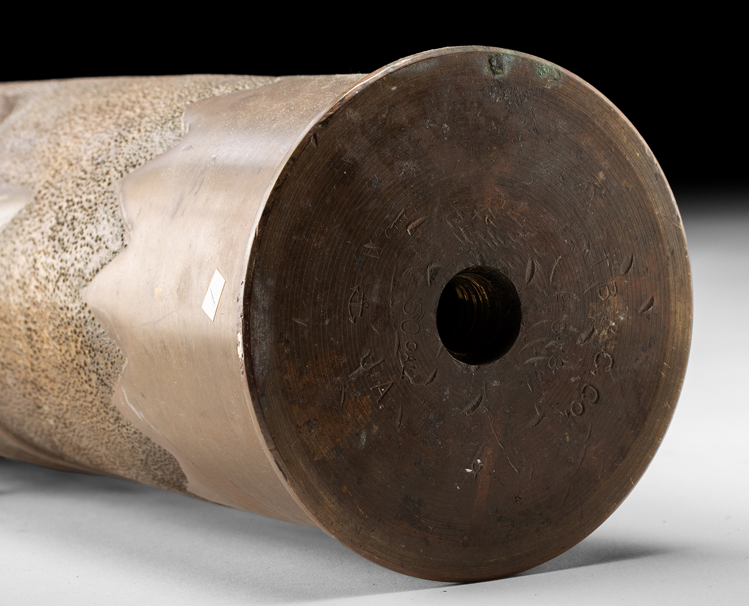 Lot 218, Auction 4/3/2026: WWI Trench Art Brass 50 Caliber Shell Casing with Roses - Image 4
