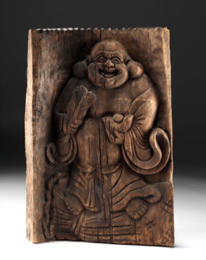 Lot 175a, Auction 4/3/2026: 19th C. Wood Relief Panel Laughing Budai of Wealth
