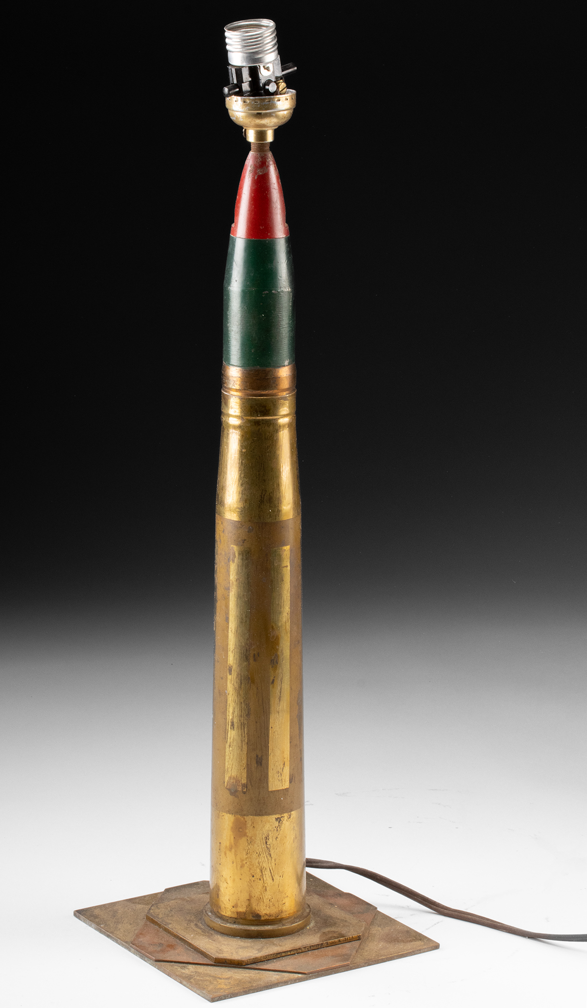 Lot 220a, Auction 4/3/2026: WWII Trench Art Artillery Shell Table Lamp