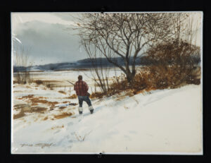 Lot 160, Auction 4/12/2026: Don Stone Watercolor - Hunter in Snowy Field (1970s)