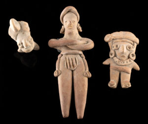Lot 45, Auction 4/20/2026: Lot of 3 Colima, Michoacan, & Tlatilco Pottery Figures