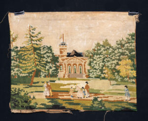 Lot 224a, Auction 4/20/2026: 19th C. Needlepoint of Pastoral Architecture & Garden