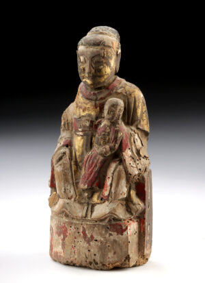 Lot 173, Auction 4/3/2026: Qing Dynasty Gilt Wood Figure of Child-Bringing Guanyin