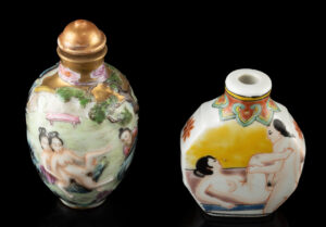 Lot 107, Auction 4/12/2026: Pair of Chinese Qing Porcelain Erotic Snuff Bottles
