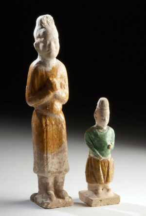 Lot 102, Auction 4/12/2026: Chinese Glazed Pottery Attendants, Tang / Ming Periods