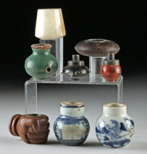 Lot 174, Auction 4/3/2026: 8 Chinese Pipe Bowls, Pottery, Stone, Brass & Wood