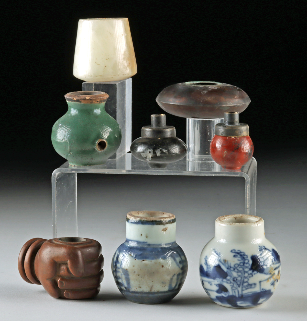 Lot 174, Auction 4/3/2026: 8 Chinese Pipe Bowls, Pottery, Stone, Brass & Wood