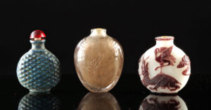 Lot 105, Auction 4/12/2026: 3 Chinese Peking Glass, Pottery & Quartz Snuff Bottles