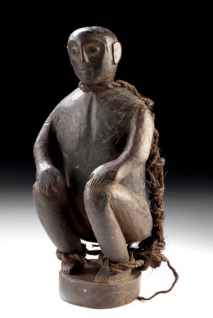 Lot 103, Auction 4/20/2026: Dayak Wood Bound Captive Figure w/ Horse Hair Rope
