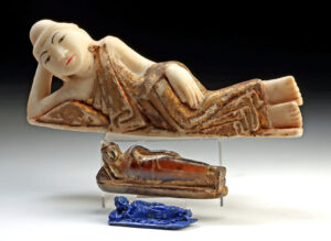 Lot 189a, Auction 4/3/2026: Burmese Reclining Buddhas - Marble, Glass, Lapis Lazuli