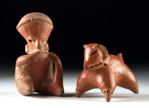 Lot 56a, Auction 4/12/2026: Nayarit Pottery Seated Figure & Huetar Zoomorph Vessel