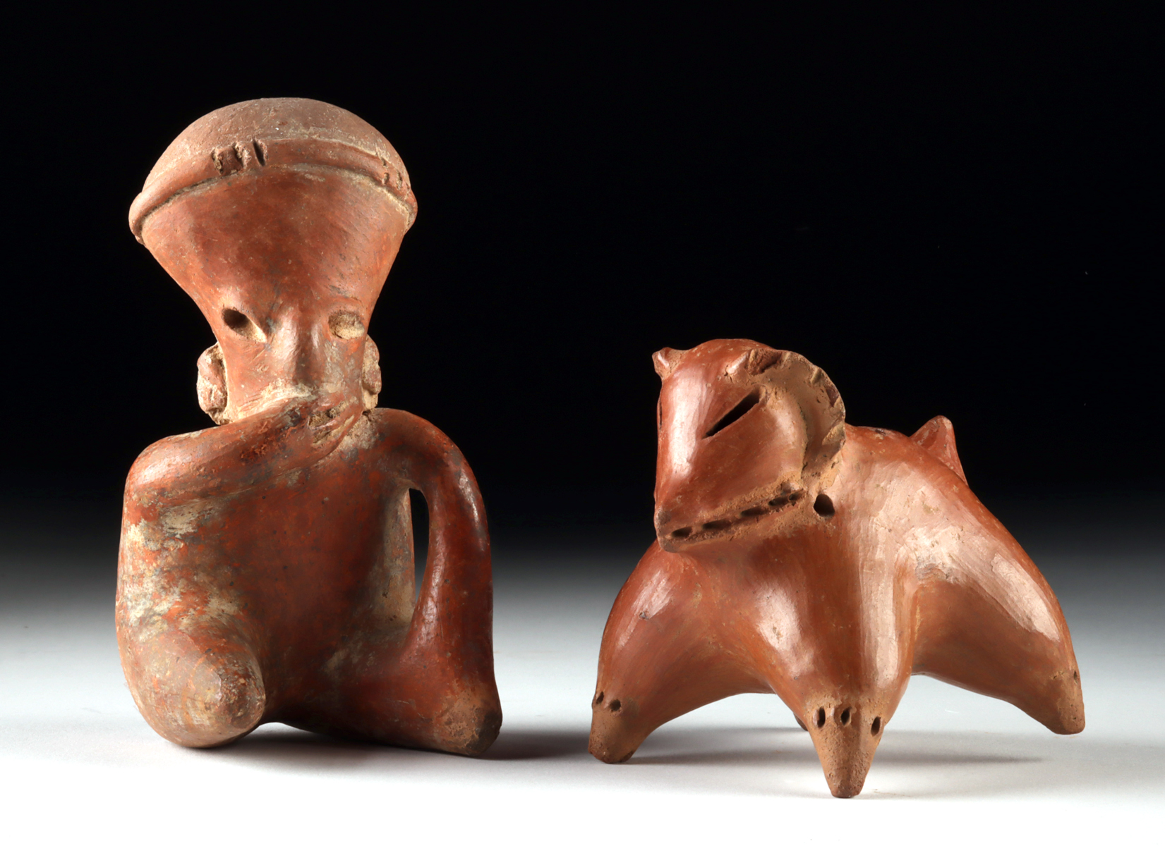 Lot 56a, Auction 4/12/2026: Nayarit Pottery Seated Figure & Huetar Zoomorph Vessel