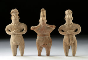 Lot 61a, Auction 4/12/2026: Colima Pottery Male Figures - Trio of Standing Forms