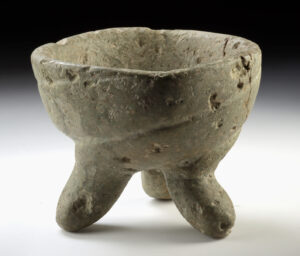 Lot 63, Auction 4/20/2026: Mixtec Greenstone Tripod Molcajete Mortar