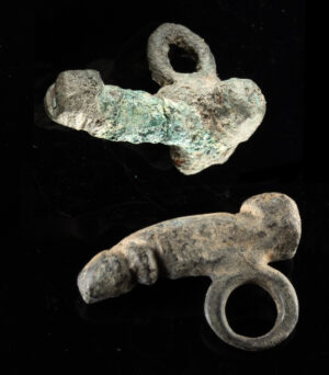Lot 153, Auction 4/20/2026: Two Roman Bronze Fascinum Phallus Pendants
