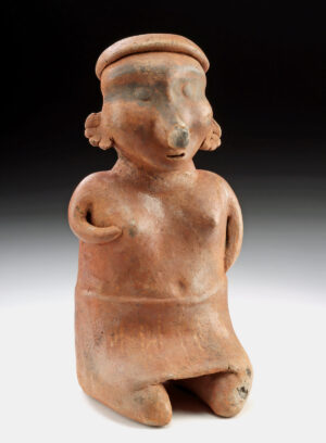 Lot 58, Auction 4/20/2026: Nayarit Semi-Nude Seated Female Figure w/ Striped Skirt