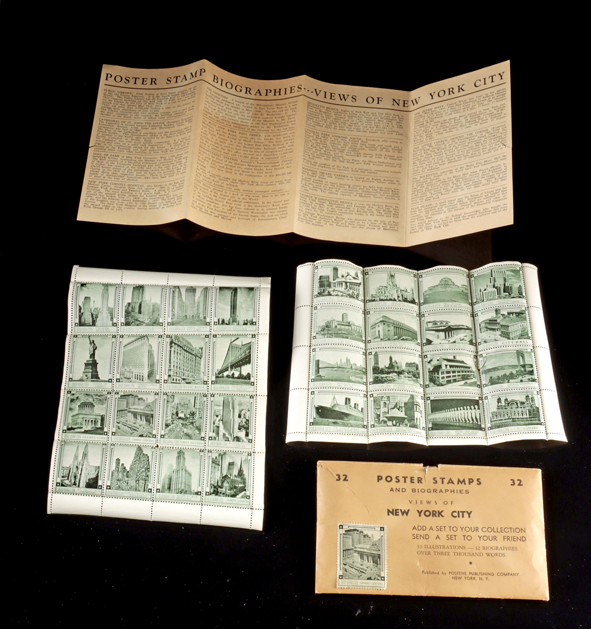 Lot 140, Auction 4/12/2026: Mid-Century NYC Poster Stamps & Biographies Set