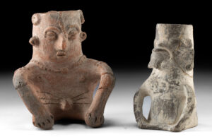 Lot 46, Auction 4/20/2026: Colima Pottery Hunchback Jar & Zapotec Cocijo Urn