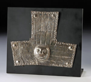 Lot 28, Auction 4/12/2026: Large Chimu Silver Headdress w/ Repousse Deity Head