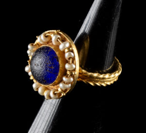 Lot 230, Auction 4/3/2026: Georgian to Victorian Gold Ring w/ Blue Glass & Pearls