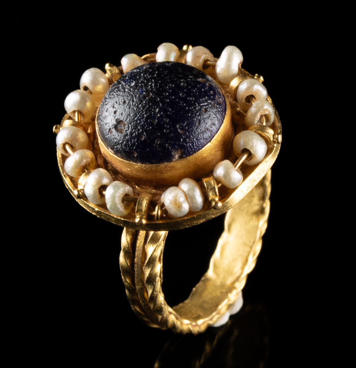 Lot 230, Auction 4/3/2026: Georgian to Victorian Gold Ring w/ Blue Glass & Pearls - Image 3