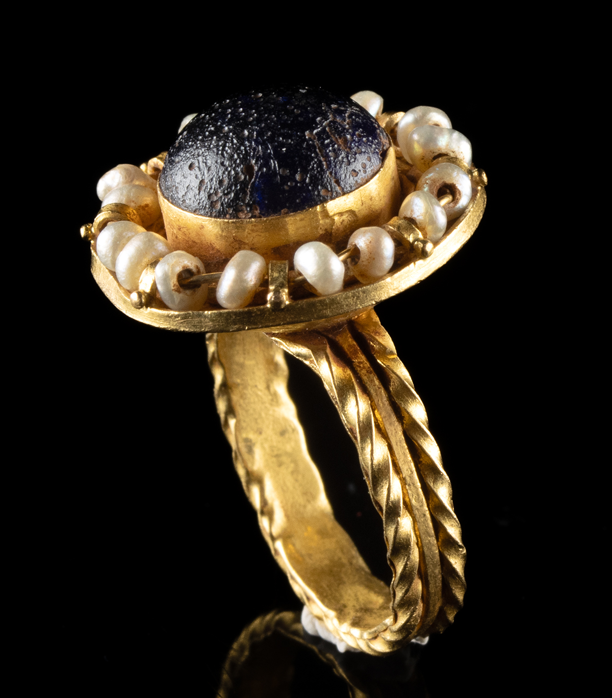 Lot 230, Auction 4/3/2026: Georgian to Victorian Gold Ring w/ Blue Glass & Pearls - Image 4