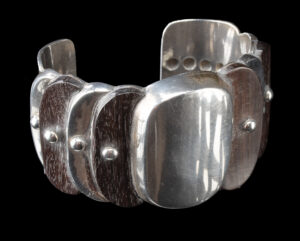 Lot 229, Auction 4/20/2026: Spratling Sterling Cuff Bracelet - Rosewood Panels