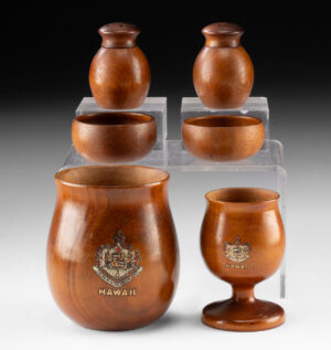 Lot 124, Auction 4/3/2026: Hawaiian Koa Wood Vessels & Salt Shakers, 6 pcs