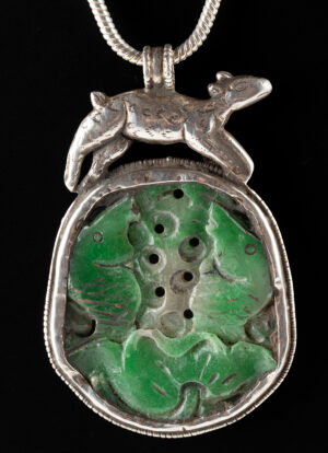 Lot 196, Auction 4/20/2026: Chinese Sterling Silver & Greenstone Animal Pendant