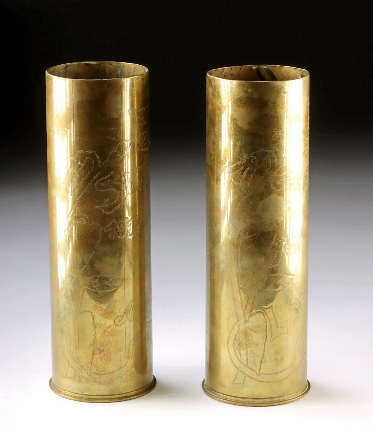 Lot 148, Auction 4/12/2026: Pair of WWI Brass Trench Art Vases - Alsace and Laffaux - Image 4