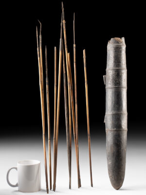 Lot 122, Auction 4/3/2026: Papua New Guinea Bark & Hide Quiver w/ 12 Wood Arrows