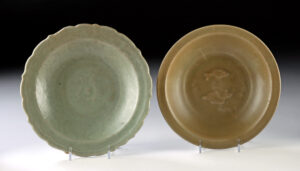 Lot 170a, Auction 4/3/2026: 2 Yuan & Ming Celadon Bowls - Twin Fish & Lotus Motifs