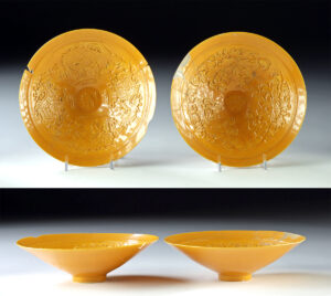 Lot 177a, Auction 4/3/2026: Two Chinese Yellow Porcelain Bowls, 1910 Xuantong Mark