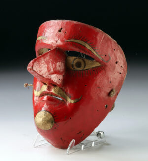 Lot 124, Auction 4/12/2026: Vintage Mexican Puebla Painted Wood Mask - Hormega
