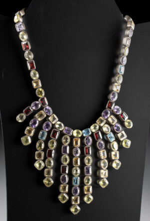Lot 222a, Auction 4/3/2026: Silver & Semi-Precious Stone Bib Statement Necklace