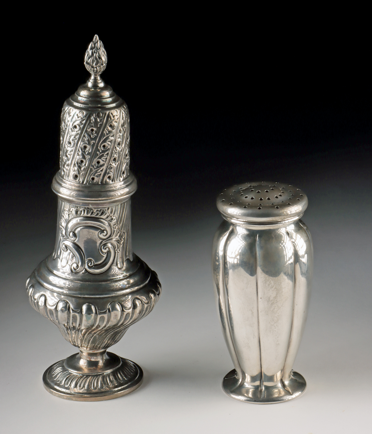 Lot 146, Auction 4/12/2026: Two Antique English & American Silver Muffineers