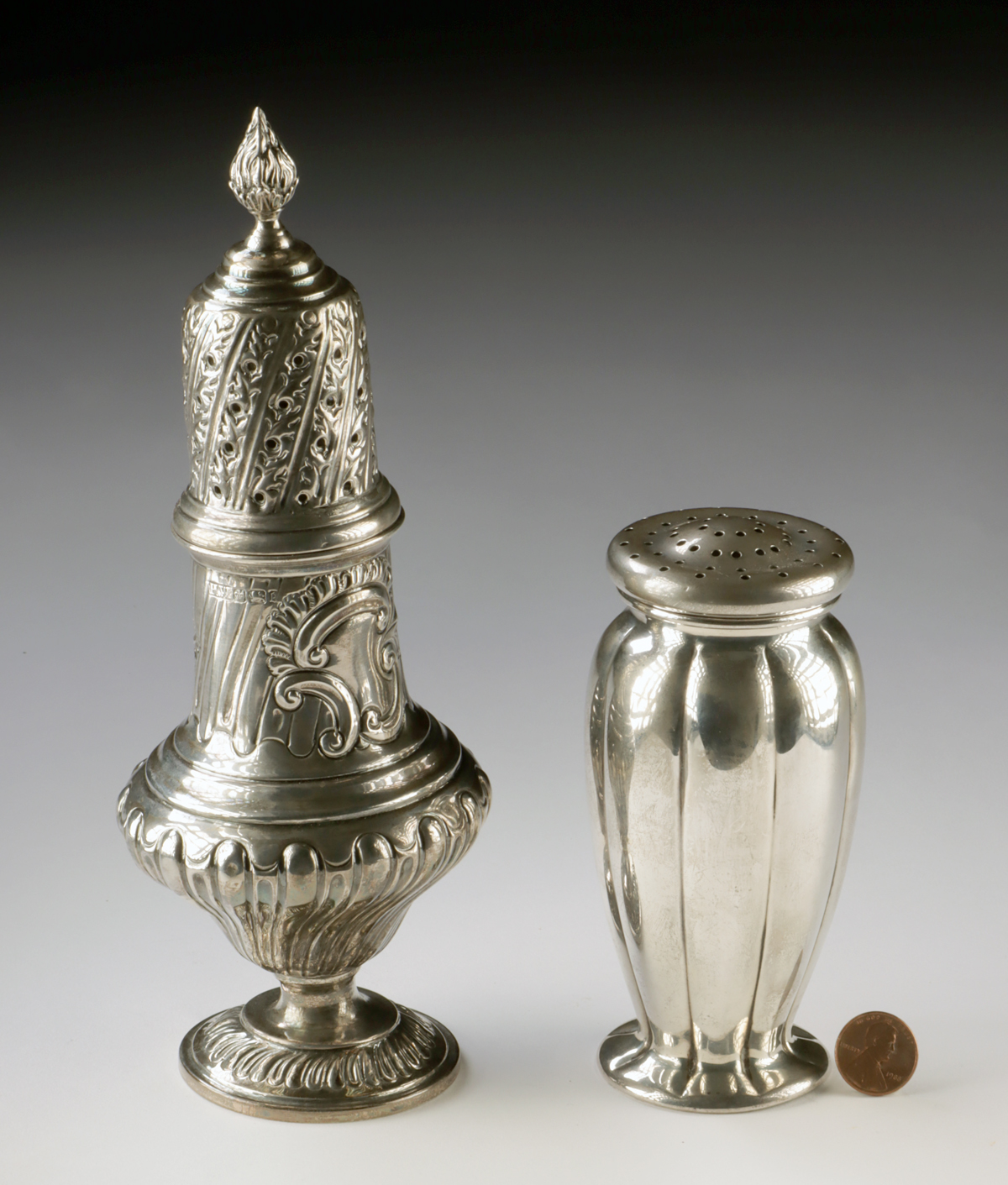 Lot 146, Auction 4/12/2026: Two Antique English & American Silver Muffineers - Image 3