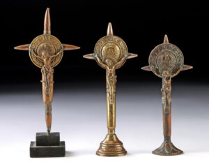 Lot 143a, Auction 4/12/2026: 3 WWI Trench Art Bullet Crucifixes - Gott Mitt Uns