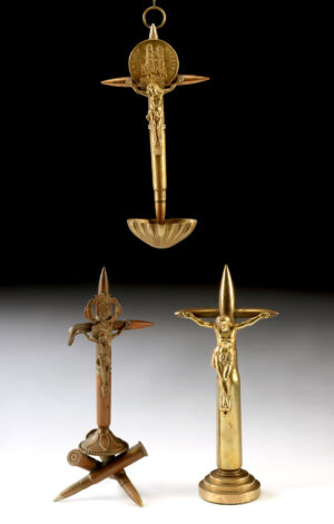 Lot 143, Auction 4/12/2026: Three WWI Trench Art Brass Crucifixes - Verdun & Reims