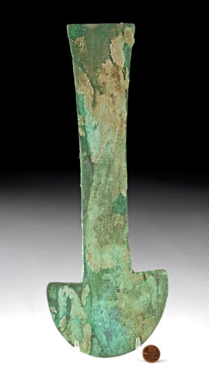 Lot 71a, Auction 4/12/2026: Chimu Copper Tumi w/ Textile Remains from Burial