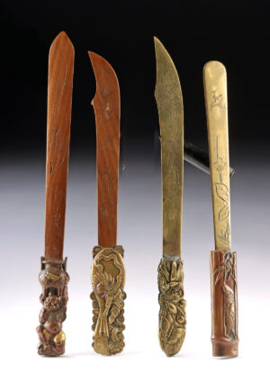 Lot 110a, Auction 4/12/2026: Four 19th C. Japanese Wood & Gilt Copper Paper Knives