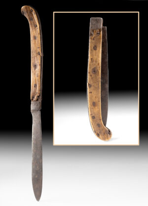 Lot 236, Auction 4/20/2026: 18th C. French Folding Iron Knife w/ Bone Handle Panels