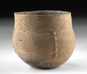 Lot 14, Auction 4/20/2026: Mississippian Etched Pottery Jar - Shell Tempered