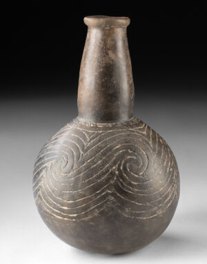 Lot 23, Auction 4/20/2026: Caddo Pottery Water Bottle Gourd Form w/ Spiral Motif