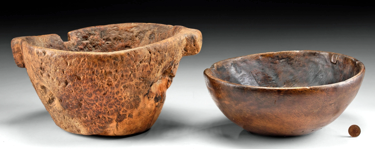 19th C. Native American Wood Mortar + Gambling Bowl (Auction 2026-06-05, Lot 113) - Image 3