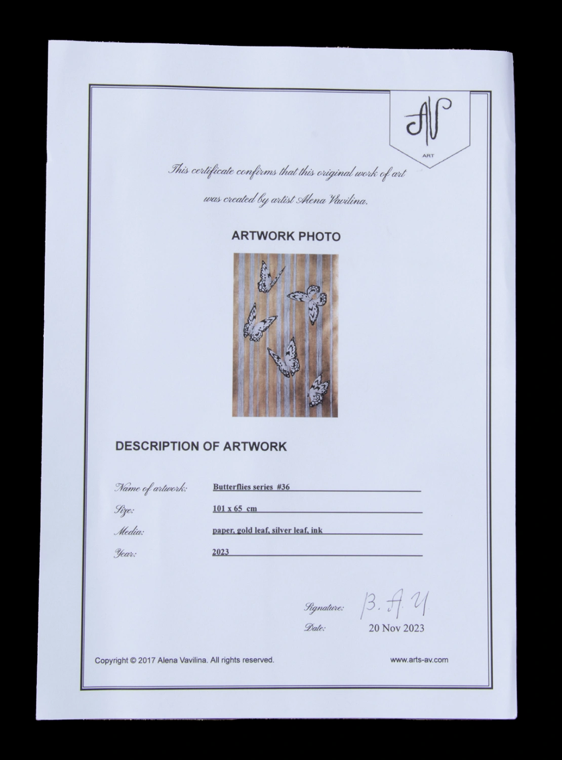 Alena Vavilina - "Butterflies Series #36" w/ Gold Leaf (Auction 2026-06-05, Lot 22B) - Image 3
