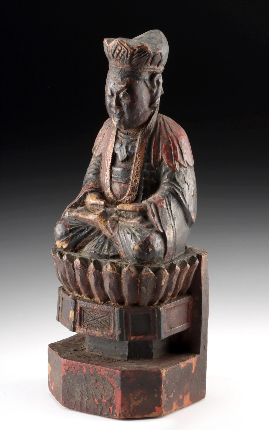 Chinese Qing Dynasty Wooden Shrine Figure on Lotus Base (Auction 2026-06-05, Lot 213)