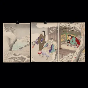 19th C. Chikanobu Woodblock Triptych - Hino Suketoshi Visits Shinozuka (Auction 2026-06-05, Lot 232C)